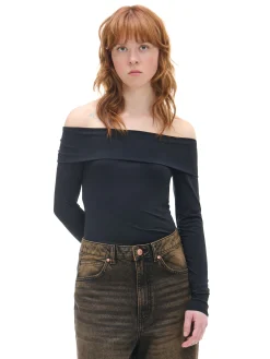 Cropp Koszulki, Topy*Czarna bluzka z odkrytymi ramionami