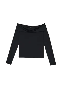 Cropp Koszulki, Topy*Czarna bluzka z odkrytymi ramionami