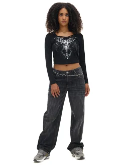 Cropp Koszulki, Topy*Czarna bluzka z wiązaniem i nadrukiem