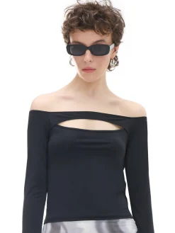 Cropp Koszulki, Topy*Czarna bluzka z wycięciem