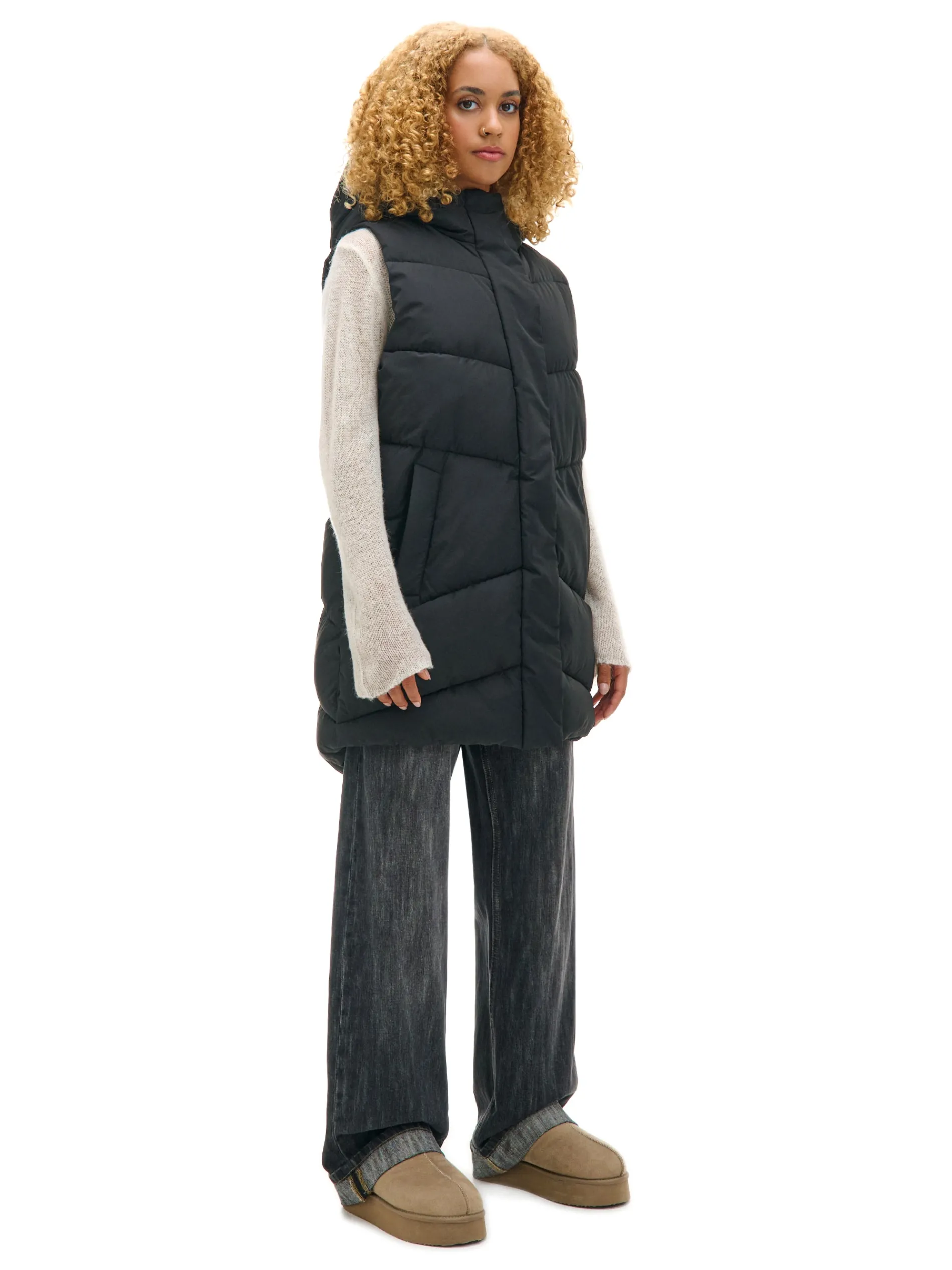 Cropp Kurtki, Płaszcze*Czarna kamizelka puffer z kapturem