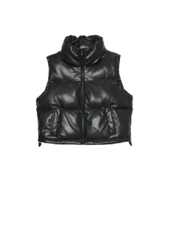 Cropp Kurtki, Płaszcze*Czarna kamizelka z efektem skóry