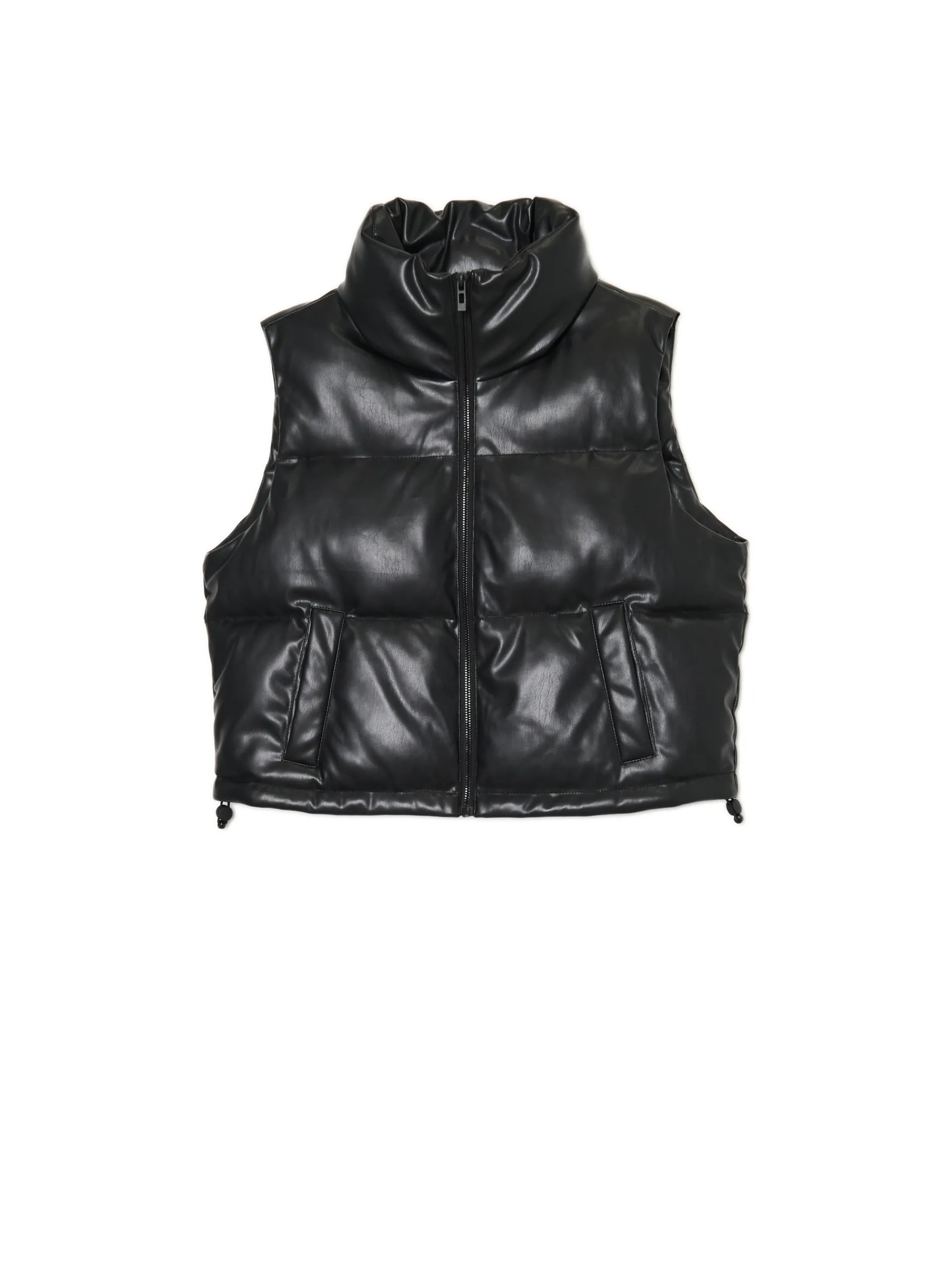 Cropp Kurtki, Płaszcze*Czarna kamizelka z efektem skóry