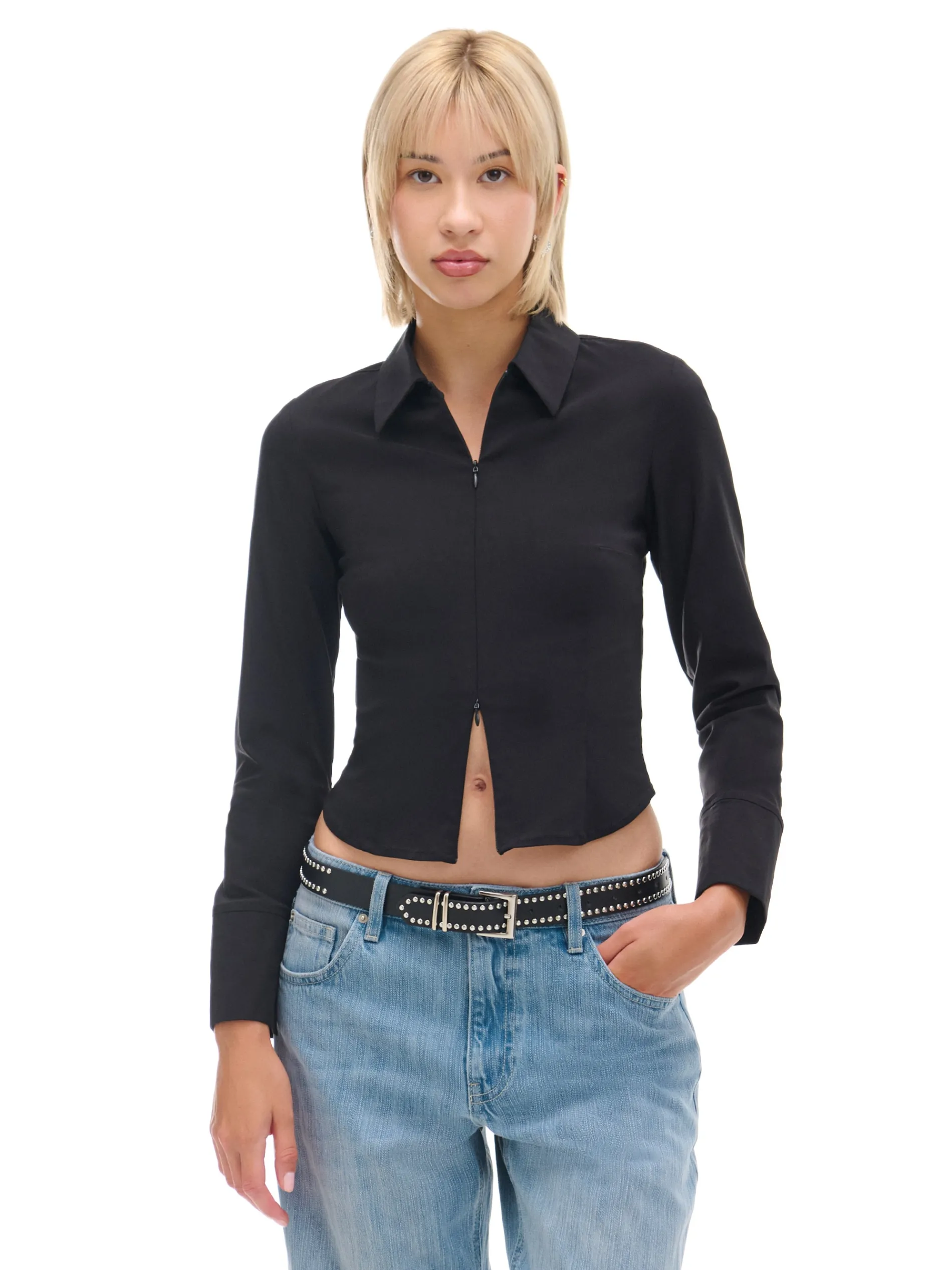Cropp Koszule, Bluzki*Czarna koszula z podwójnym suwakiem