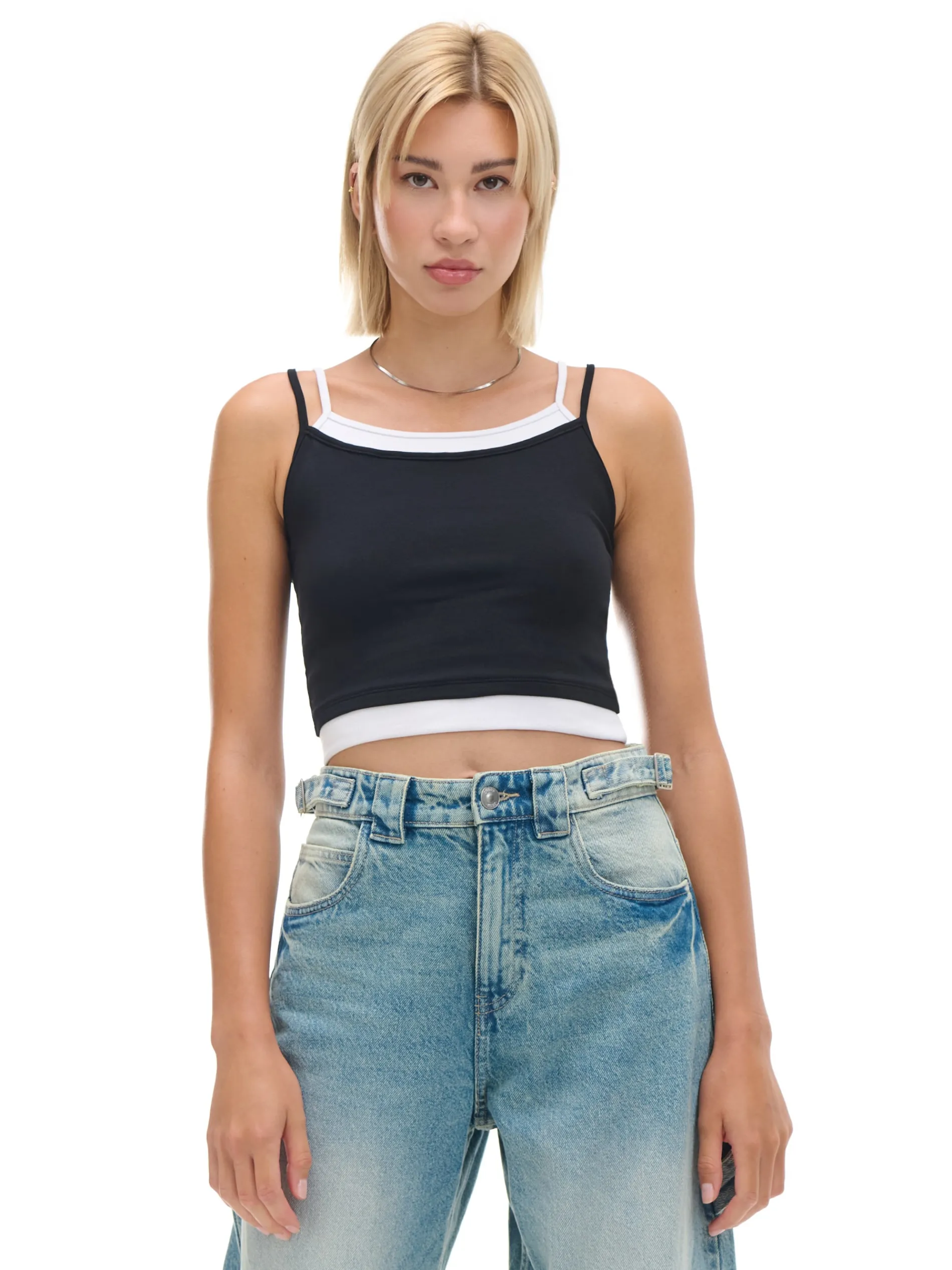 Cropp Koszulki, Topy*Czarna koszulka z białymi wstawkami