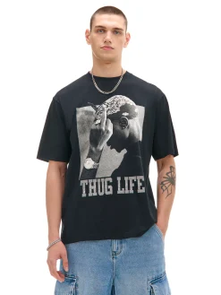 Cropp Koszulki*Czarna koszulka z nadrukiem Tupac Shakur