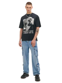 Cropp Koszulki*Czarna koszulka z nadrukiem Tupac Shakur