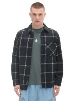 Cropp Koszule*Czarna kraciasta koszula z domieszką wełny