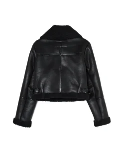 Cropp Kurtki, Płaszcze|Kożuszki, Futerka*Czarna kurtka biker z kożuchem