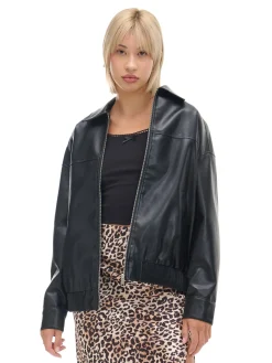 Cropp Kurtki, Płaszcze*Czarna kurtka bomber ze sztucznej skóry