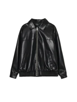 Cropp Kurtki, Płaszcze*Czarna kurtka bomber ze sztucznej skóry