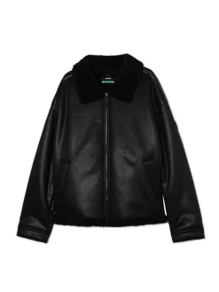 Cropp Kurtki Zimowe|Kurtki, Płaszcze*Czarna kurtka sherpa z imitacji skóry