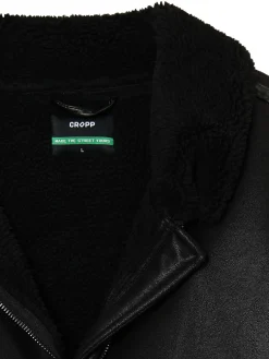 Cropp Kurtki Zimowe|Kurtki, Płaszcze*Czarna kurtka sherpa z imitacji skóry