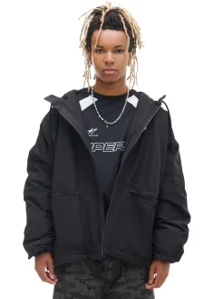 Cropp Kurtki, Płaszcze*Czarna kurtka z kapturem i nadrukiem