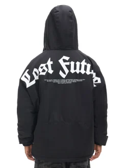 Cropp Kurtki, Płaszcze*Czarna kurtka z kapturem i nadrukiem