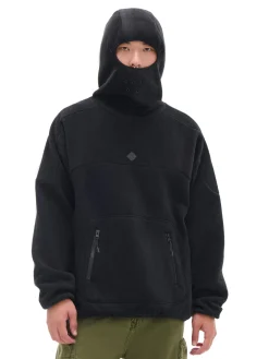 Cropp Bluzy*Czarna polarowa bluza z kapturem