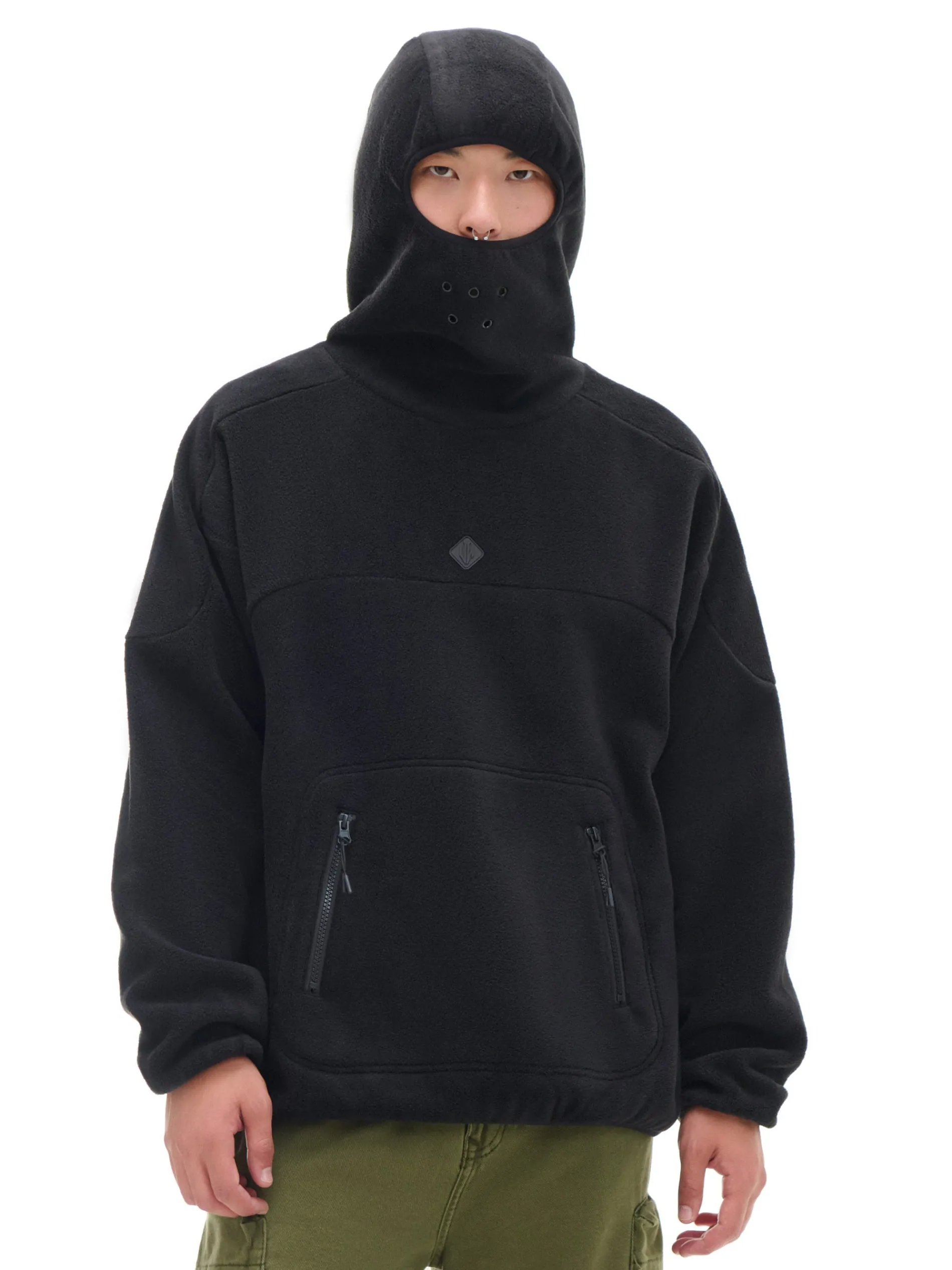 Cropp Bluzy*Czarna polarowa bluza z kapturem