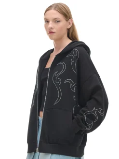 Cropp Bluzy*Czarna rozpinana bluza z aplikacjami