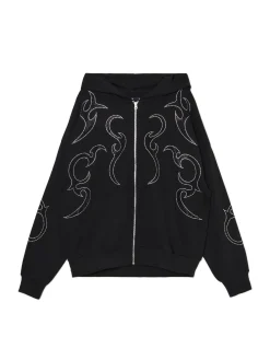 Cropp Bluzy*Czarna rozpinana bluza z aplikacjami