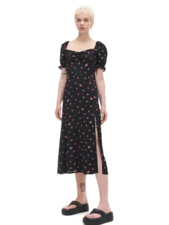 Cropp Sukienki, Kombinezony*Czarna sukienka midi w kwiaty