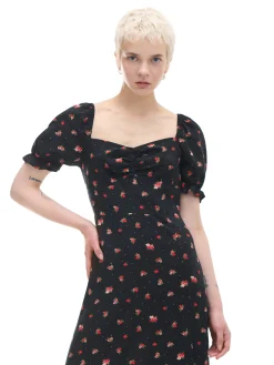 Cropp Sukienki, Kombinezony*Czarna sukienka midi w kwiaty