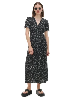 Cropp Sukienki, Kombinezony*Czarna sukienka midi w kwiaty
