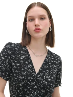 Cropp Sukienki, Kombinezony*Czarna sukienka midi w kwiaty