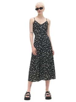 Cropp Sukienki, Kombinezony*Czarna sukienka midi z motywem kwiatowym