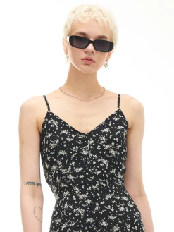 Cropp Sukienki, Kombinezony*Czarna sukienka midi z motywem kwiatowym