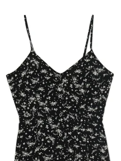 Cropp Sukienki, Kombinezony*Czarna sukienka midi z motywem kwiatowym