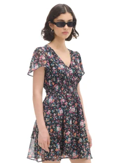 Cropp Sukienki, Kombinezony*Czarna sukienka mini w kwiaty