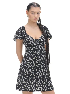 Cropp Sukienki, Kombinezony*Czarna sukienka mini w stokrotki