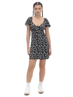 Cropp Sukienki, Kombinezony*Czarna sukienka mini w stokrotki