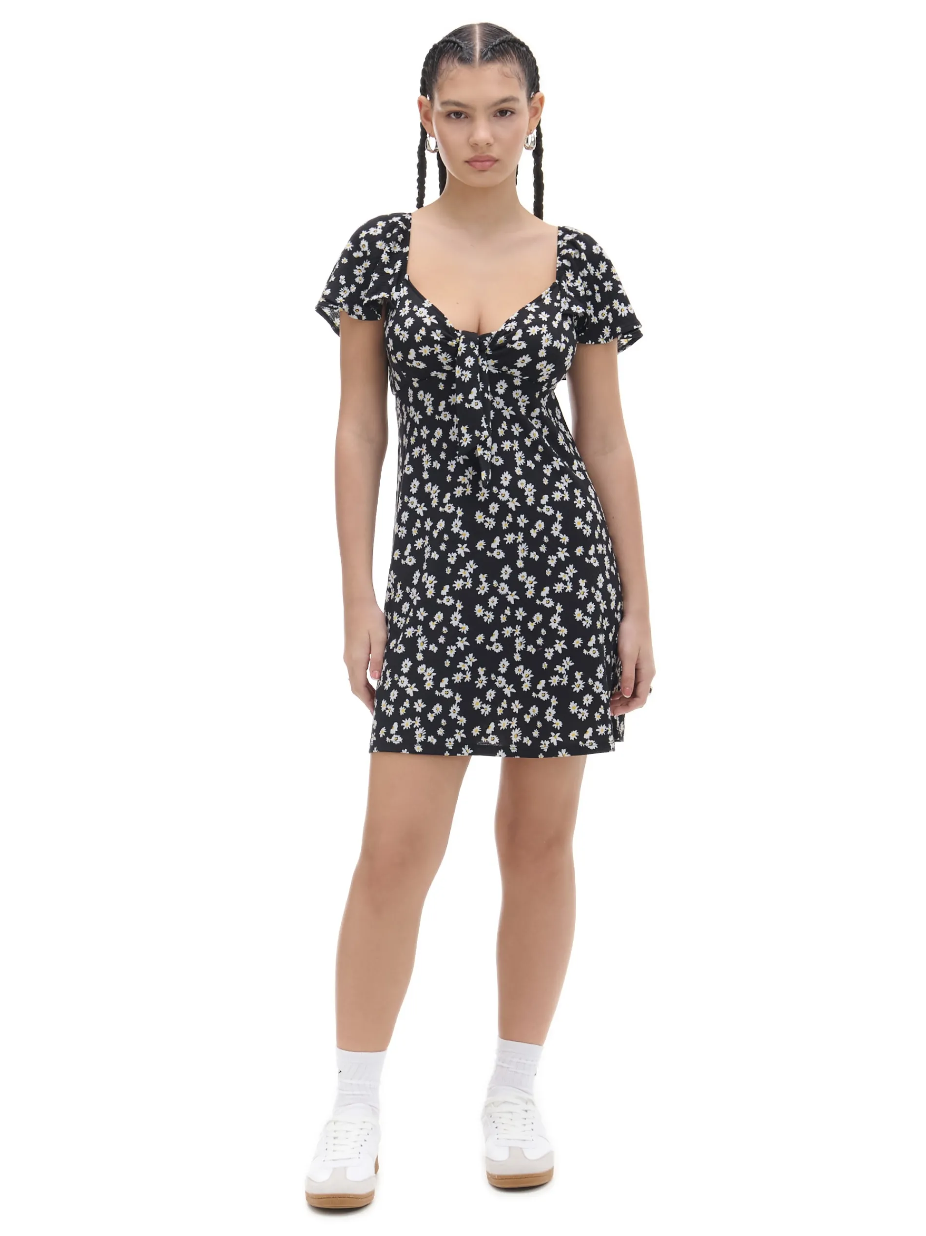 Cropp Sukienki, Kombinezony*Czarna sukienka mini w stokrotki