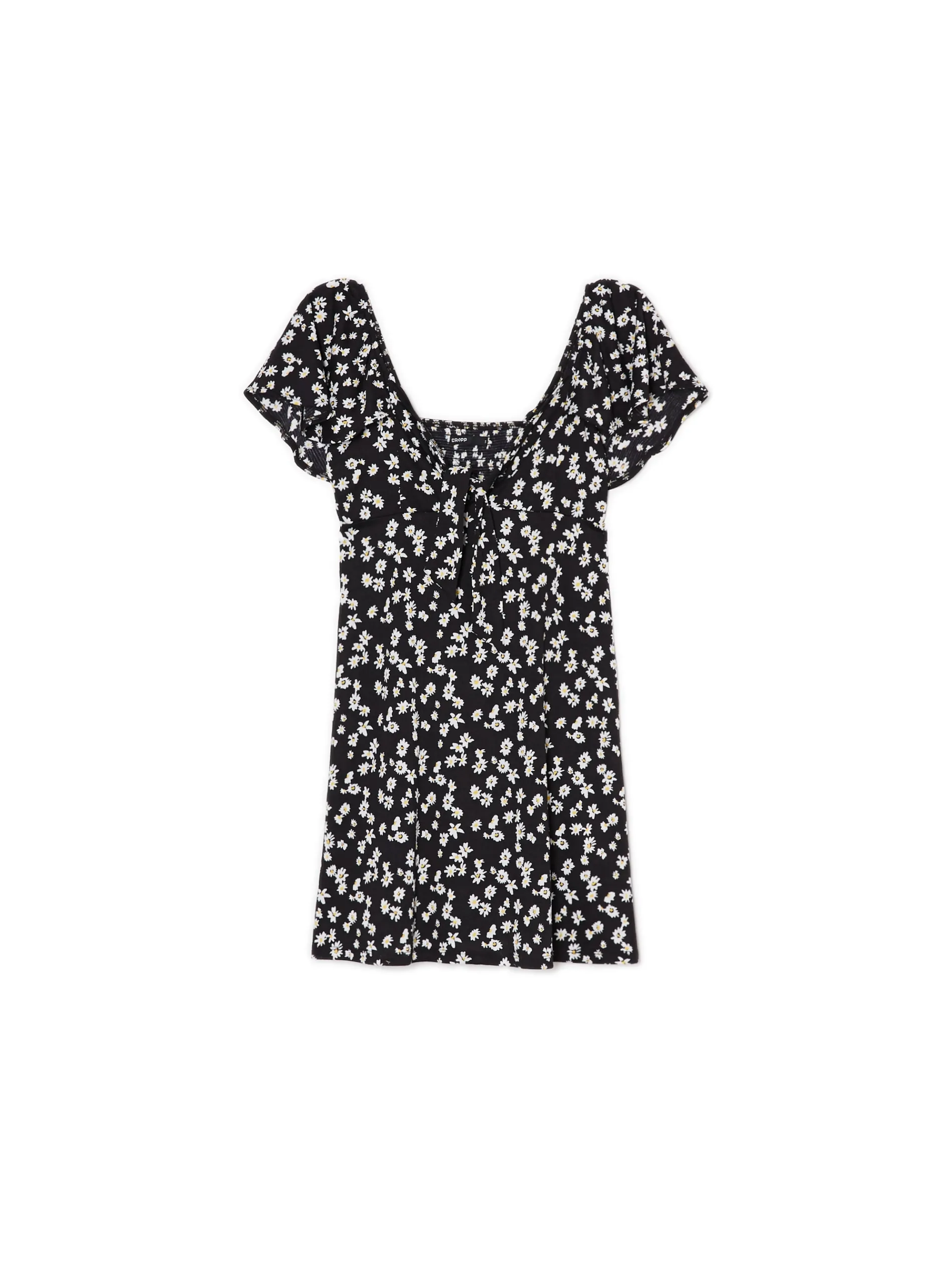Cropp Sukienki, Kombinezony*Czarna sukienka mini w stokrotki