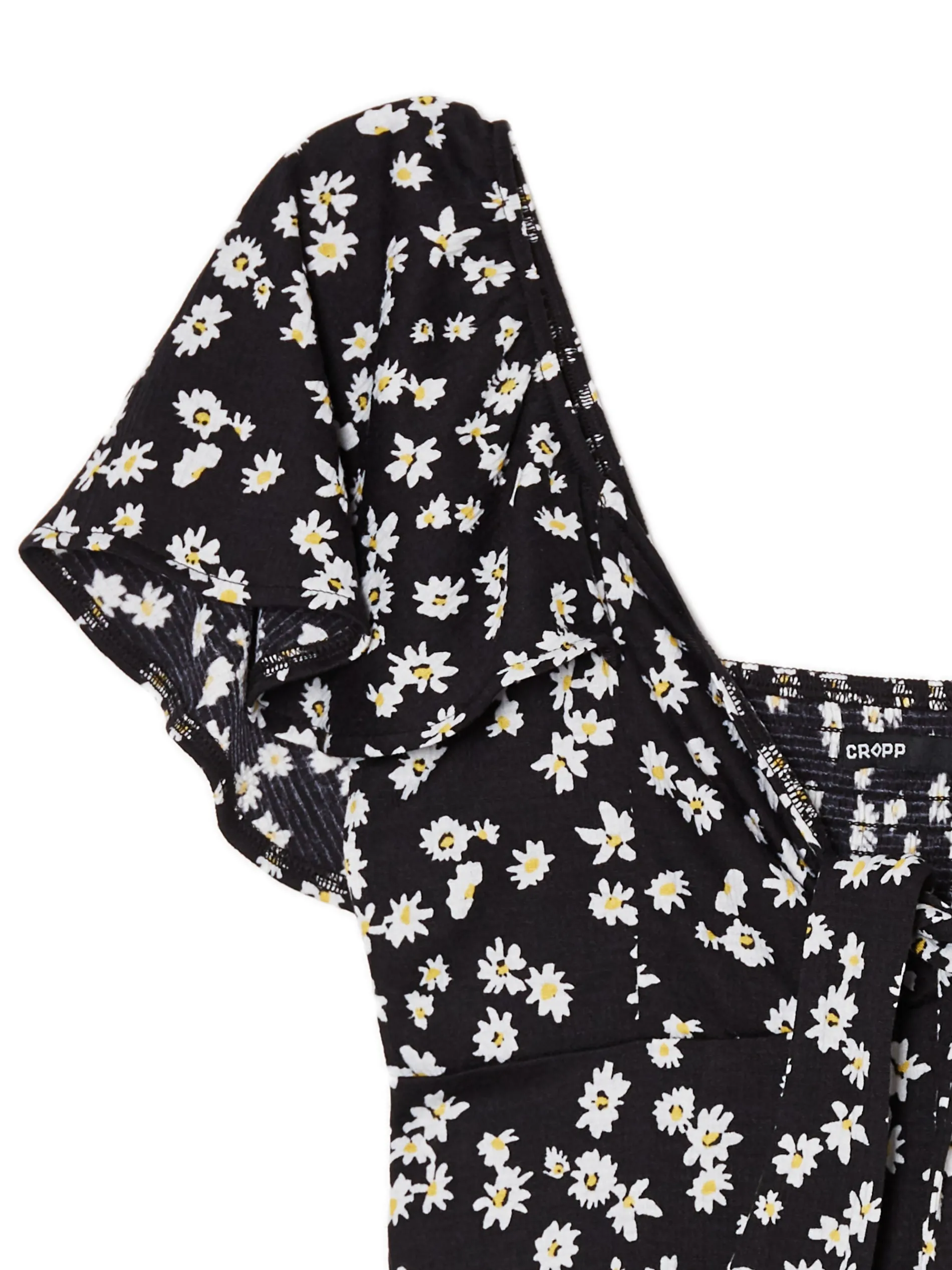 Cropp Sukienki, Kombinezony*Czarna sukienka mini w stokrotki