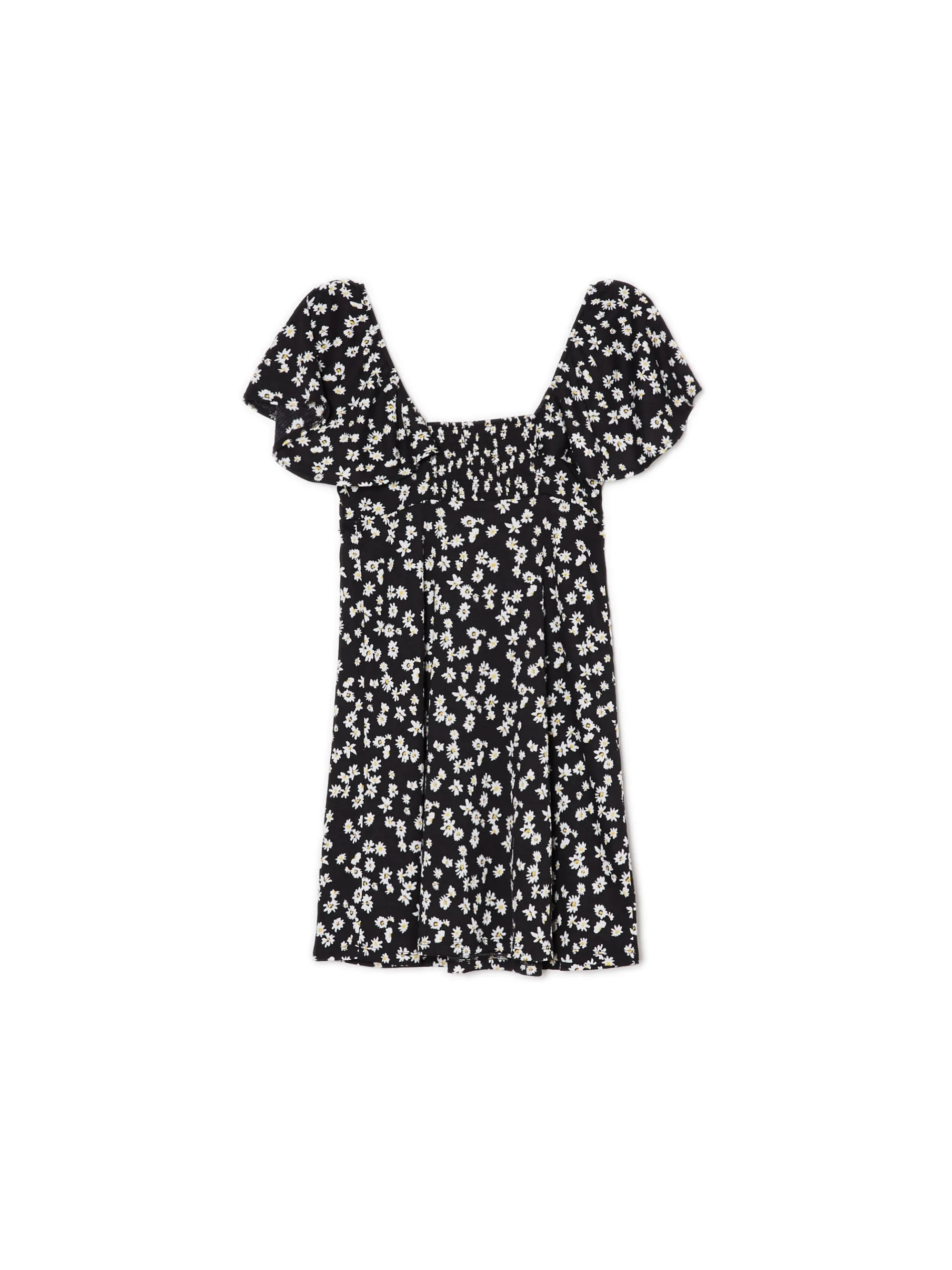 Cropp Sukienki, Kombinezony*Czarna sukienka mini w stokrotki