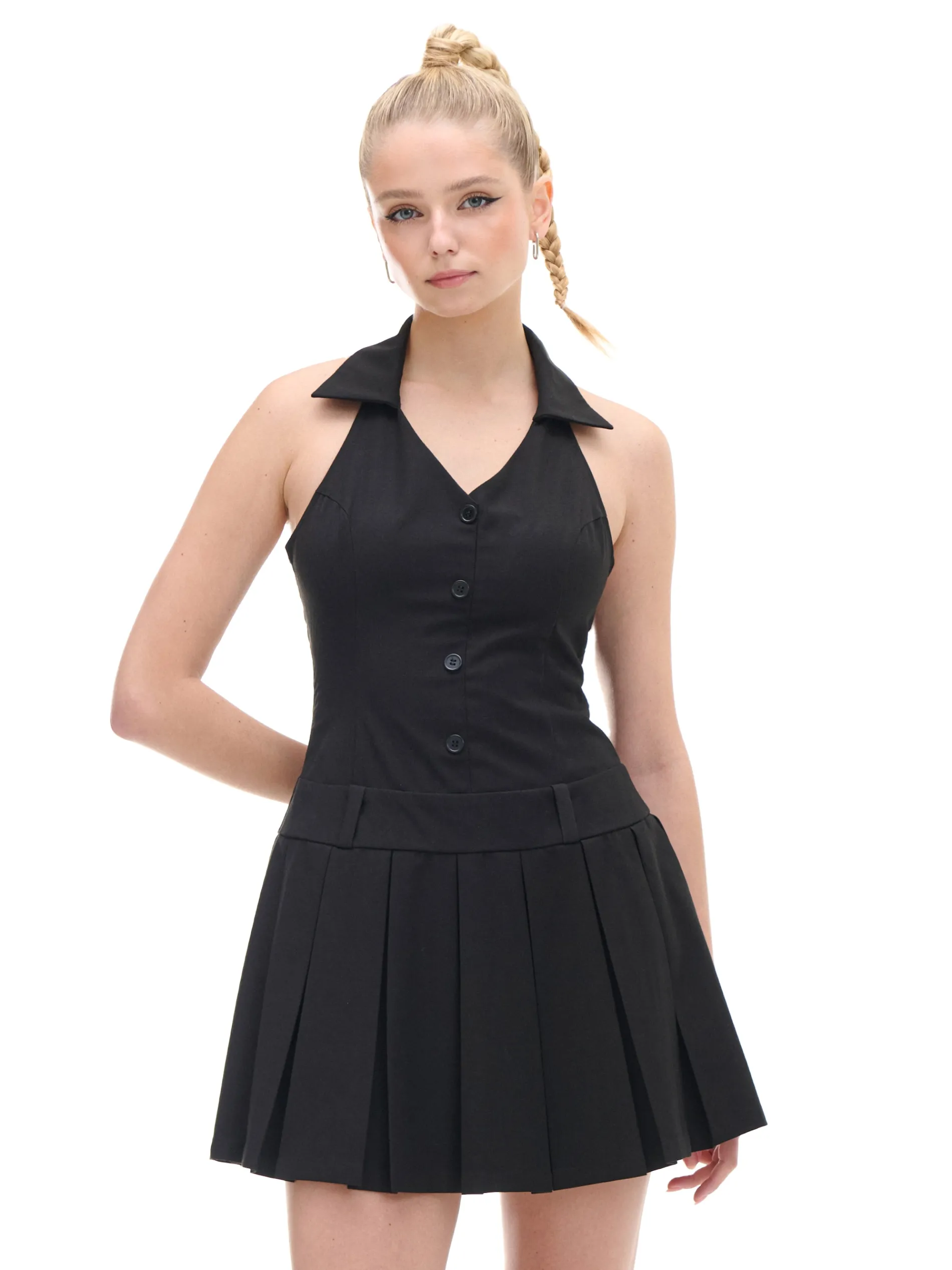 Cropp Sukienki, Kombinezony*Czarna sukienka mini z kołnierzykiem