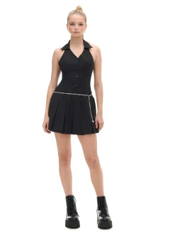 Cropp Sukienki, Kombinezony*Czarna sukienka mini z kołnierzykiem