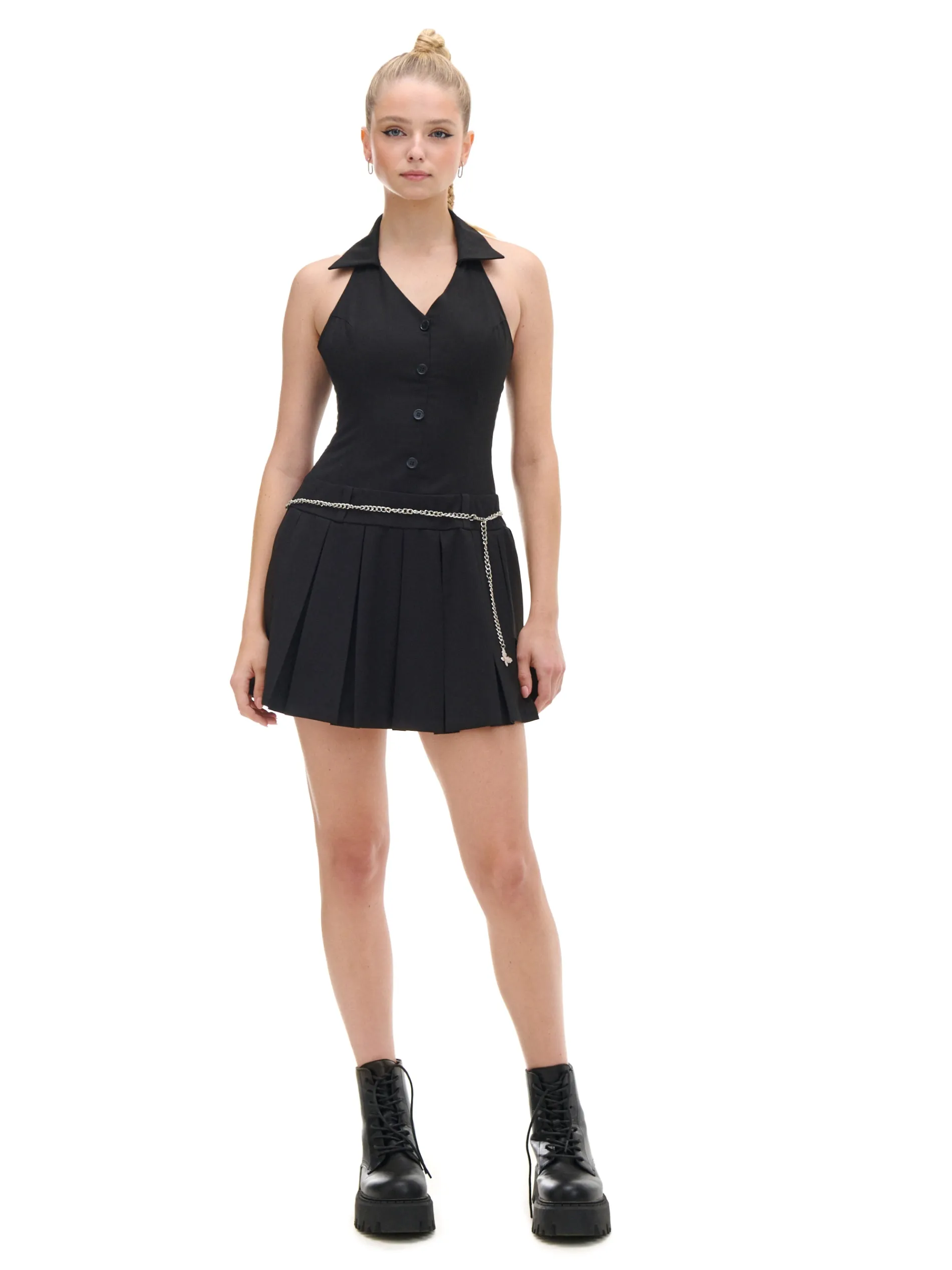 Cropp Sukienki, Kombinezony*Czarna sukienka mini z kołnierzykiem