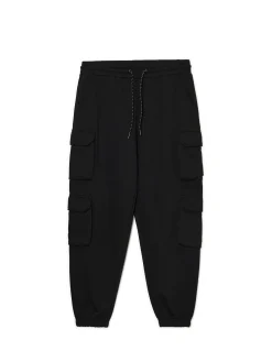 Cropp Spodnie*Czarne dresowe joggery z kieszeniami cargo
