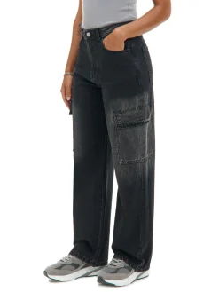 Cropp Jeansy*Czarne jeansy baggy PETITE