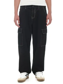 Cropp Jeansy|Baggy*Czarne jeansy baggy z kieszeniami cargo