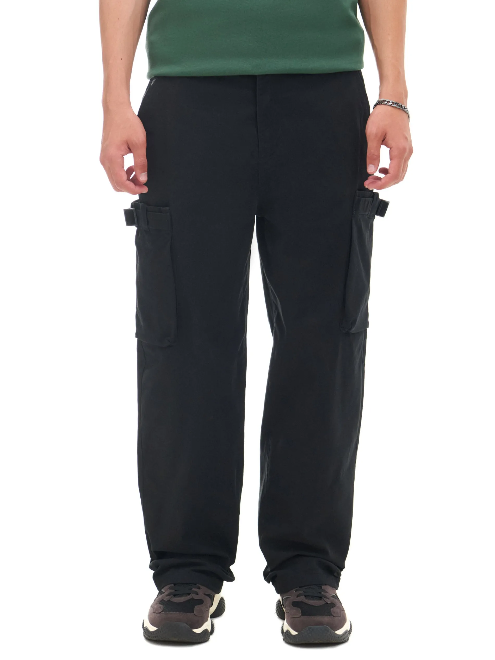 Cropp Spodnie*Czarne spodnie loose z regulacją