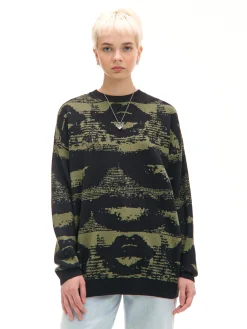 Cropp Swetry*Czarny sweter z artystycznym nadrukiem