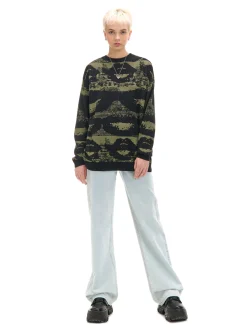 Cropp Swetry*Czarny sweter z artystycznym nadrukiem