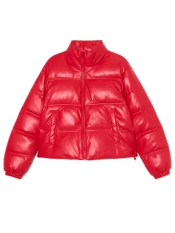 Cropp Kurtki, Płaszcze*Czerwona kurtka puffer z efektem skóry