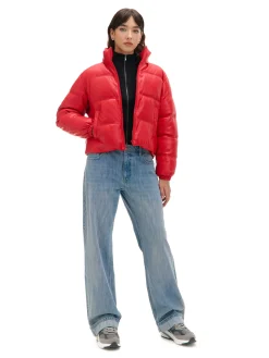 Cropp Kurtki, Płaszcze*Czerwona kurtka puffer z efektem skóry