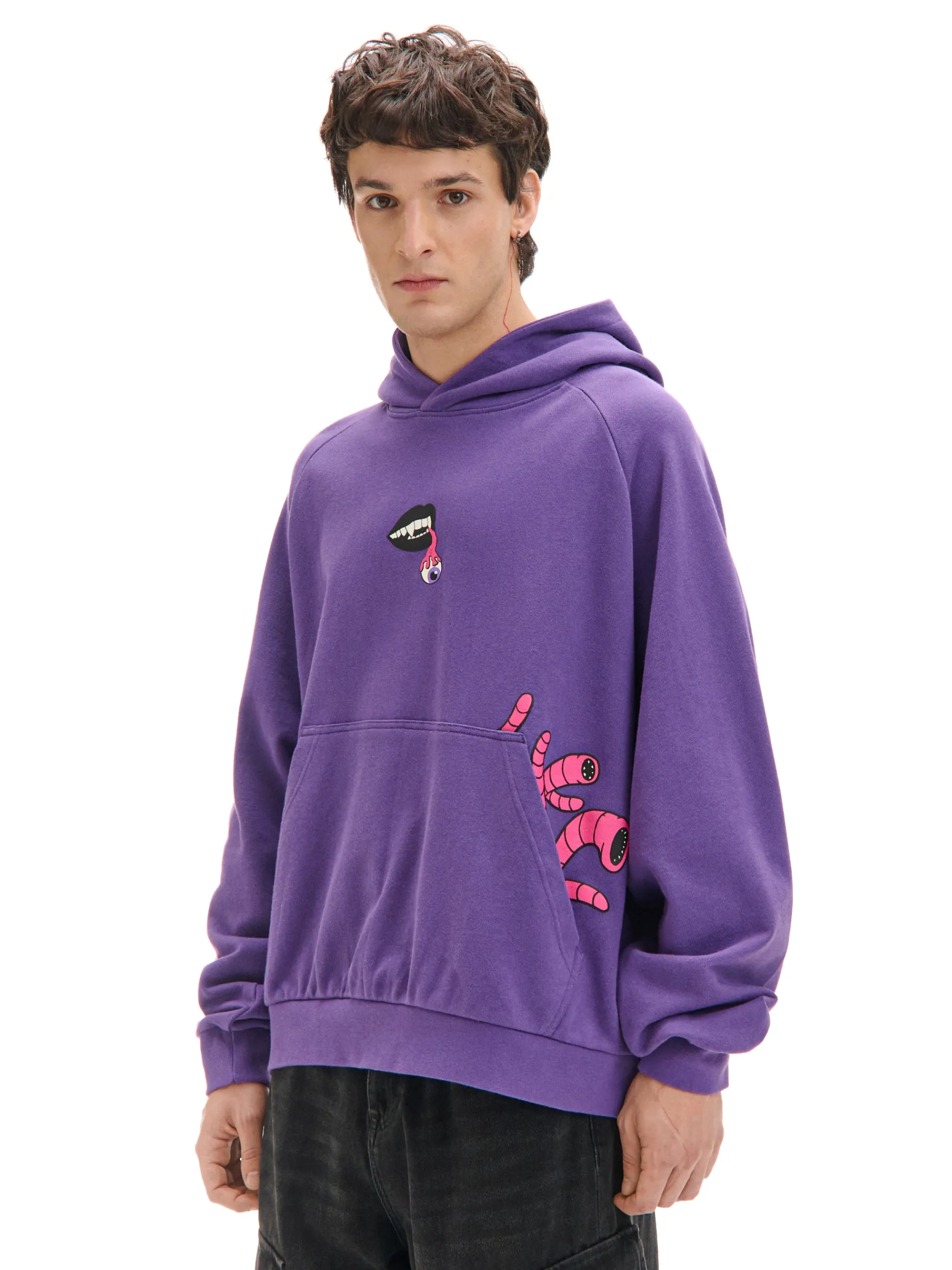 Cropp Bluzy*Fioletowa bluza z kapturem i nadrukami