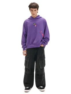 Cropp Bluzy*Fioletowa bluza z kapturem i nadrukami
